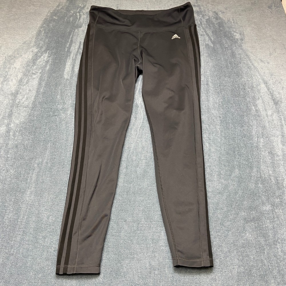 Adidas Climalite Leggings Womens XL Gray 3-Stripes High Waisted Running Workout